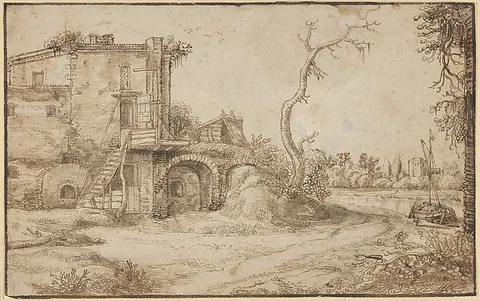 Jan van de Velde, An Inhabited Ruin on the Bank of a River