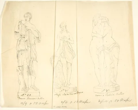 John Gibson, Sketches of three statues: Diana, Nymph Bathing and Cupid and Pysche