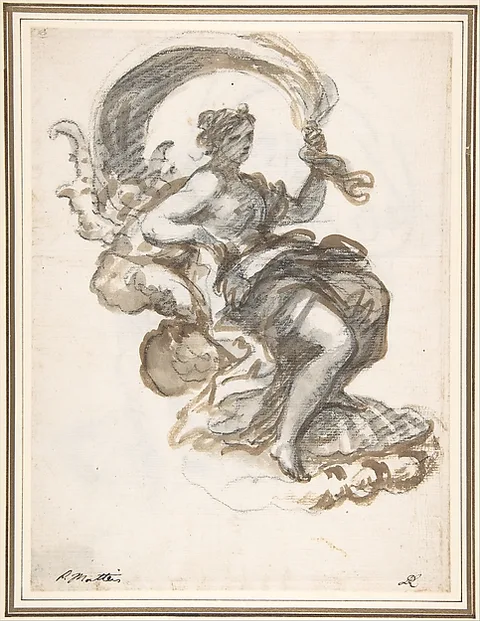 Paolo de Matteis, Studies of a Reclined Woman on a Seashell, for the Triumph of Galatea (recto and verso)