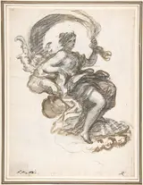 Paolo de Matteis, Studies of a Reclined Woman on a Seashell, for the Triumph of Galatea (recto and verso)