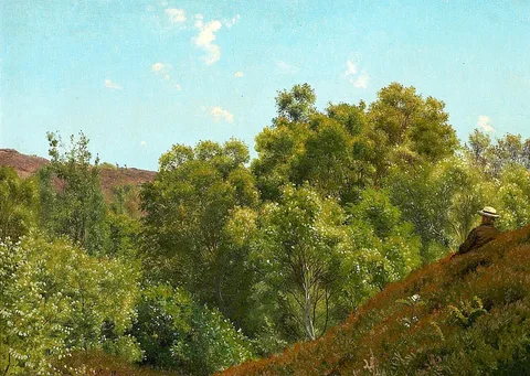 Vilhelm Kyhn, Hilly landscape with a man resting.