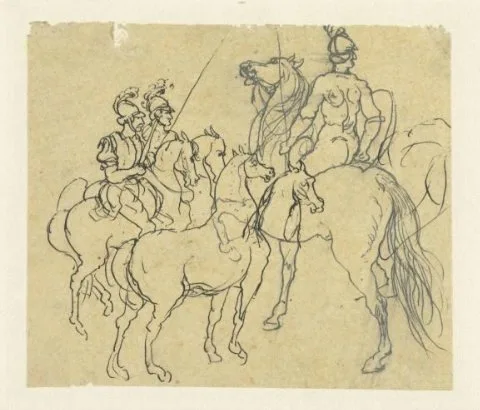 Rodolphe Bresdin, Studieblaadje met ruiters en paarden