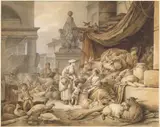 Jean-Baptiste Huet, Market Scene with a Fantastic Sculpture