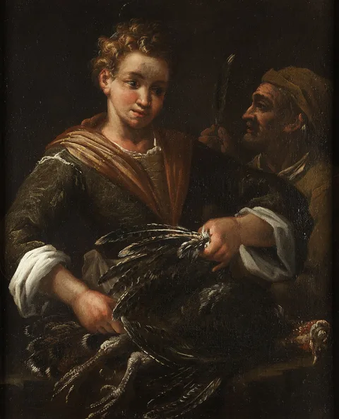 Felice Boselli, Young girl in a feather plucking Turkey