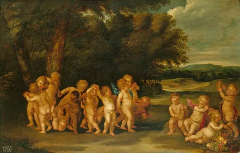 Pieter van Avont, Putti Dancing in a Landscape