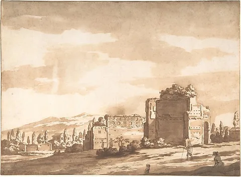 Jacob van der Ulft, Italian Landscape, perhaps the Monte Mario, Rome