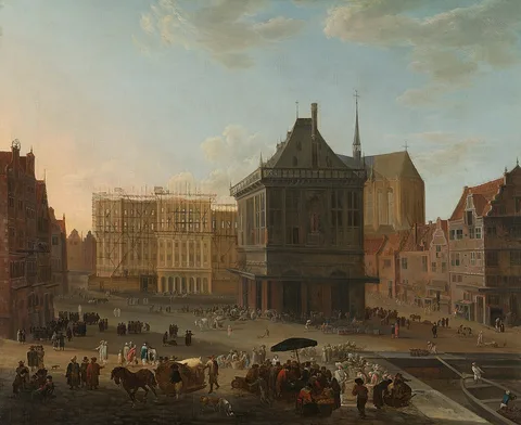 Jacob van der Ulft, The Dam, Amsterdam, with the new town hall under construction