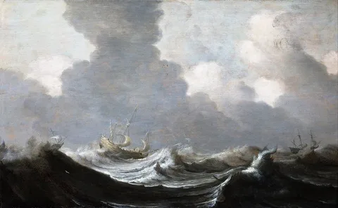Pieter Mulier the Elder, Four Vessels Running Before a Gale