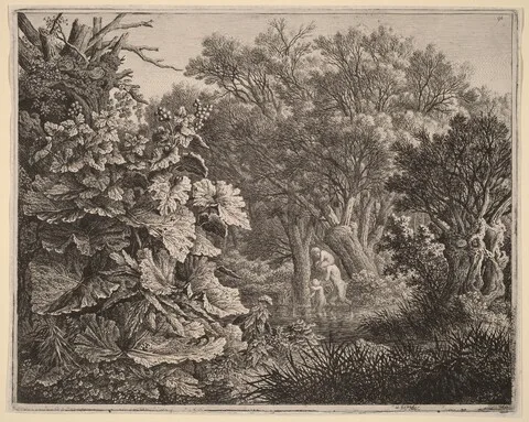 Carl Wilhelm Kolbe, Landscape with Large Leaves and Three Satyrs