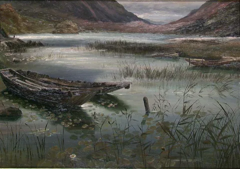 Bernt Lund, Lake with Boats. Copy after Fearnley