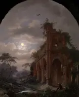 Fredrik Marinus Kruseman, Monk Meditating near a Ruin by Moonlight
