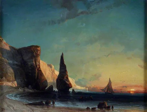 Eugène Le Poittevin, Rocky Coast near Le Havre, Sunset