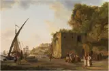 Abraham-Louis-Rodolphe Ducros, A port with Maltese merchants and sailors, the fort of Gaeta beyond