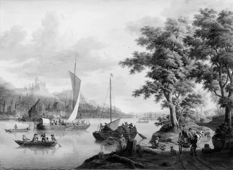 Jacobus Storck, Prospekt fra Rhinen. Udsigt mod Bacharach med Burg Stahleck