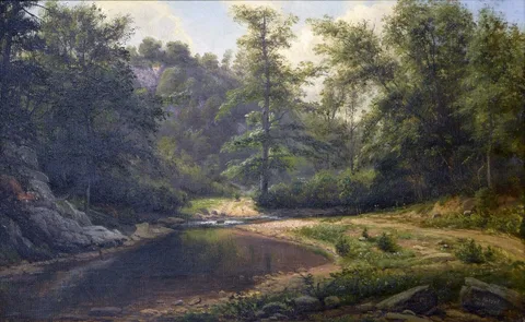George Hetzel, Landscape, River Ford in Woods