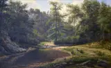 George Hetzel, Landscape, River Ford in Woods