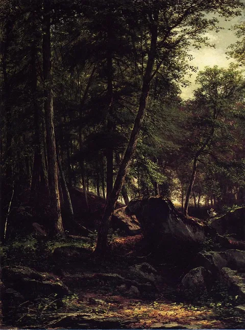 George Hetzel, Appalachian Landscape with Figure Carrying a Syche