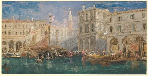 James Holland, The orange market, with the Rialto Bridge beyond, Venice