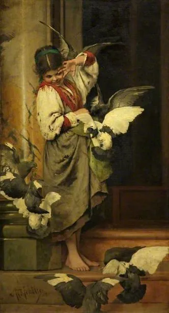 Adolf Echtler, Girl With Pigeons