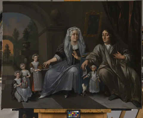 Bernardus van Schijndel, Portret of the family Meinardus Doting (....-1738) and Sara Acronius (....-....)