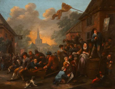 Bernardus van Schijndel, A Village Street with Peasants Merry-making