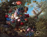 Johann Baptist Drechsler, Large Floral Still Life with Birds