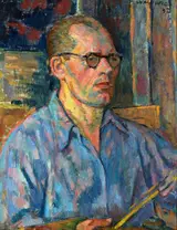 Wacław Wąsowicz, Blue self-portrait.