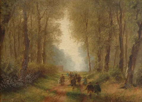 Albert Arnz, Shooting party on a woodland path