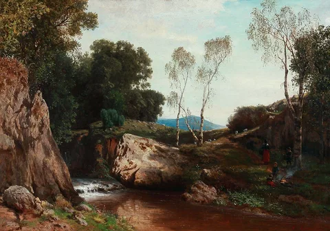 Albert Arnz, Children at a stream in the mountains