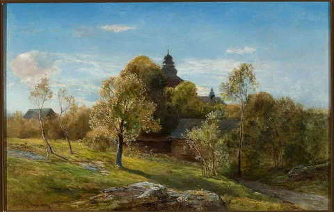 Henryk Grabiński, Landscape with a church hidden behind the trees