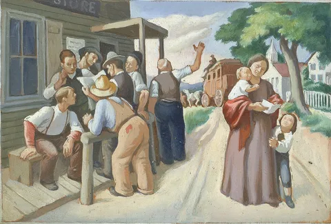Daniel Celentano, Town Store and Post Office (mural study, Vidalia, Georgia Post Office)