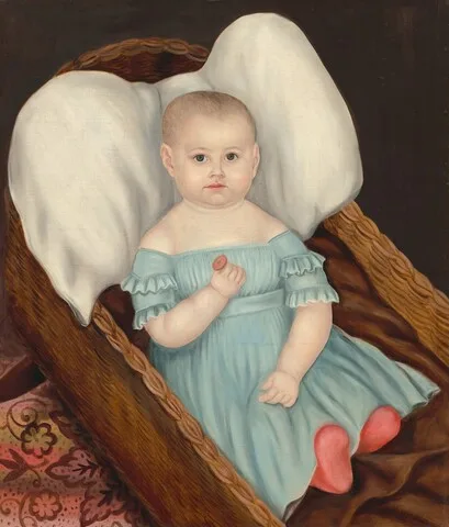 Joseph Whiting Stock, Baby in Wicker Basket