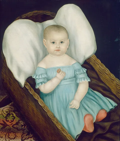 Joseph Whiting Stock, Baby in Wicker Basket