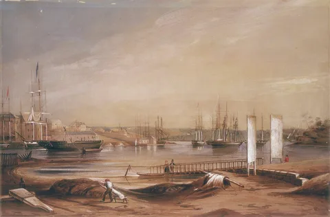 Frederick Garling, Watercolor of Tank Stream, Sydney Cove, 1839, by Frederick Garling Jr