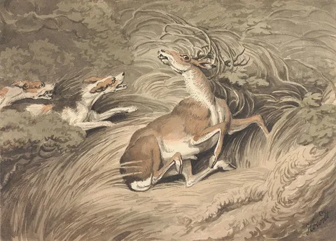 Samuel Howitt, Two Hounds Attacking a Stag at Bay