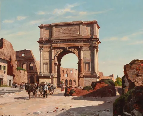 August Fischer, Prospect from Rome. Arch of Titus with the Colosseo in the background.