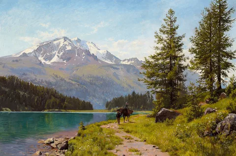 August Fischer, A summer day at Lake Sils in Switzerland.
