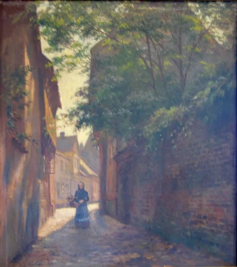 August Fischer, Street view with a young woman.