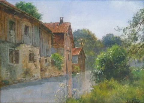 August Fischer, Houses at a canal.