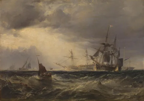 George Chambers, Dutch East Indiamen Weighing their Anchors