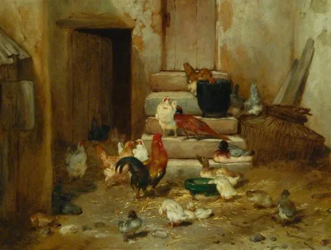 Philibert Leon Couturier, A Yard with Poultry and a Cock Pheasant