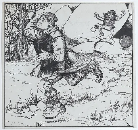 Howard Pyle, The Blacksmith Chooses Ye Raven and Runs Away With It, for "The Wonder Clock"