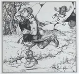Howard Pyle, The Blacksmith Chooses Ye Raven and Runs Away With It, for "The Wonder Clock"
