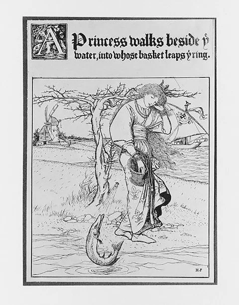 Howard Pyle, A Princess Walks Beside ye Water, into Whose Basket Leaps ye Ring, for "The Wonder Clock"