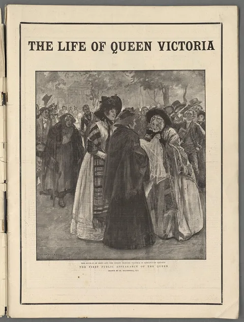 William Hatherell, The Duchess of Kent and the infant Princess Victoria in Kensington Gardens the first public appearance of the Queen