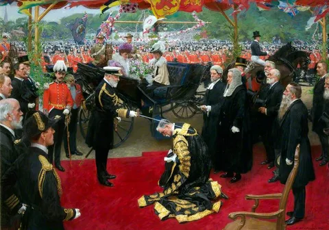 William Hatherell, Knighting of Sir William Smith Crossman, Lord Mayor of Cardiff, by Edward VII, 13th July 1907