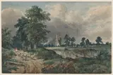 Frederick William Watts, A Drover with Sheep, a Church Beyond