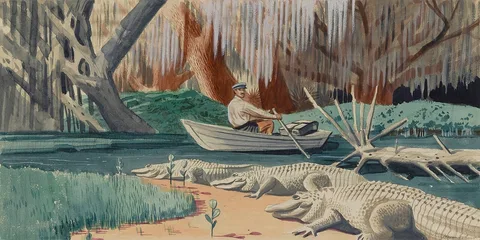 Stevan Dohanos, Panel 5, Legend of James Edward Hamilton--Barefoot Mailman (mural study, West Palm Beach, Florida Post Office)