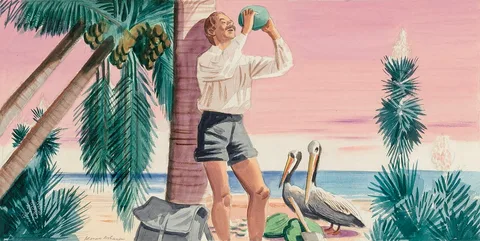 Stevan Dohanos, Panel 6, Legend of James Edward Hamilton--Barefoot Mailman (mural study, West Palm Beach, Florida Post Office)
