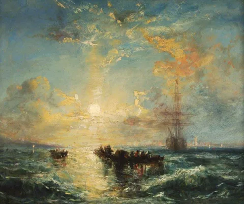 William Collingwood Smith, Sunset on Southampton Water Showing a Seascape with Shipping and the Isle of Wight